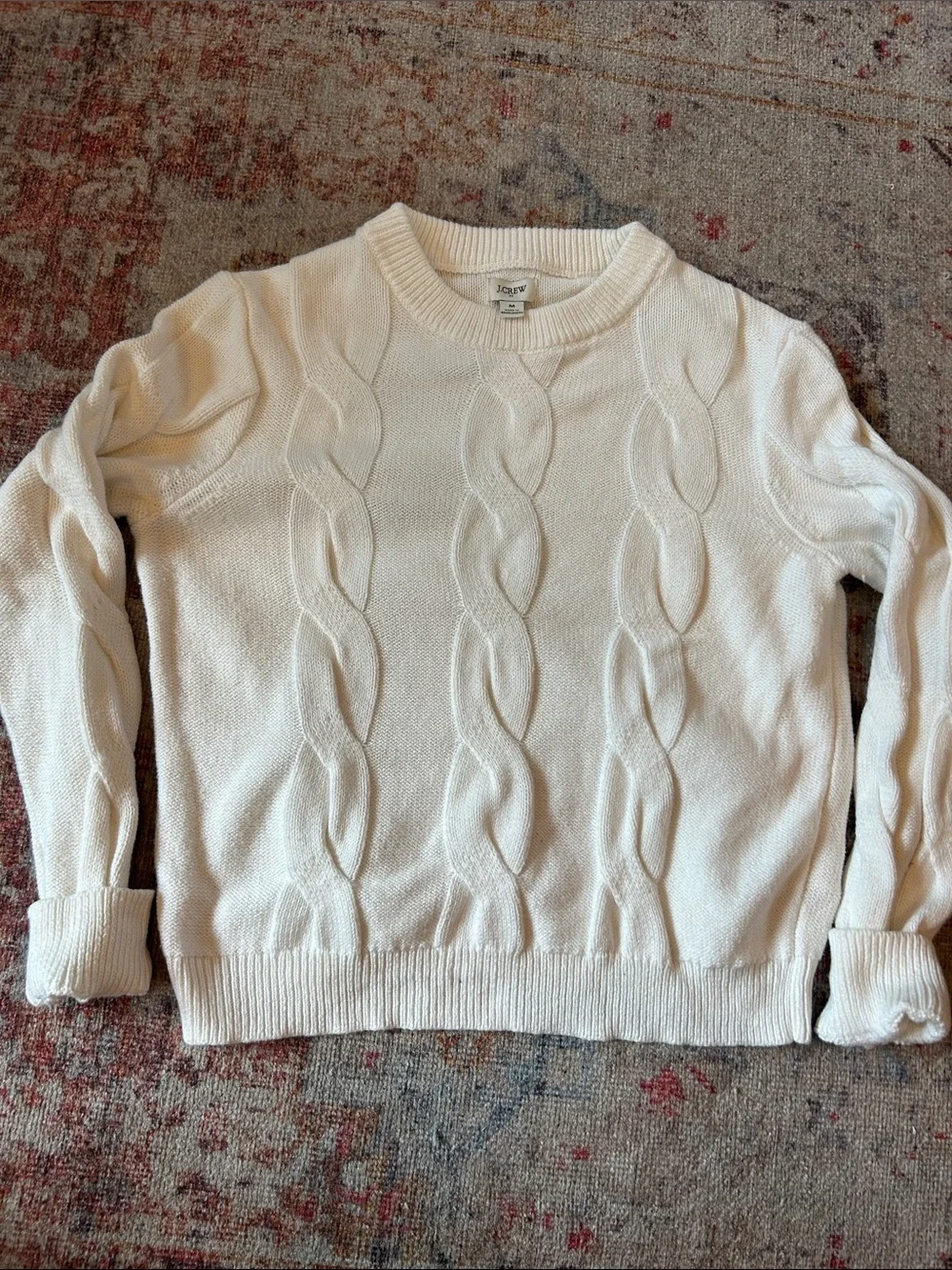 J. Crew White Cable-Knit Crewneck Sweater
